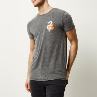 Grey dragon print t-shirt
